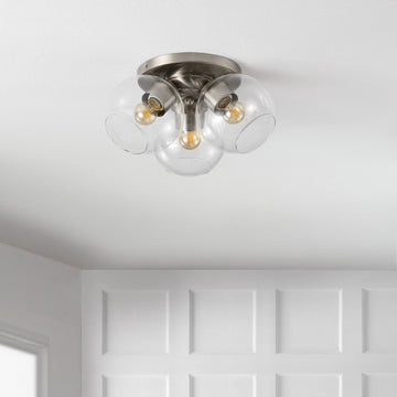 Iris 11.5" Farmhouse Rustic Iron/Glass LED Semi Flush Mount - JONATHAN Y